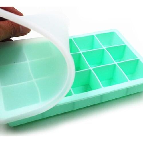 1 Pcs 15 Grid Food Grade Silicone Ice Tray Home With Lid DIY Mold Square Shape Ice Cream Maker Kitchen Bar Accessories