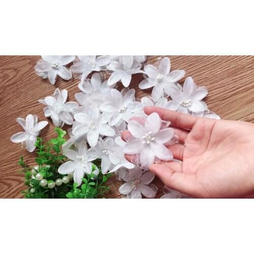 100 pcs 2.5 inches Light light Pink Lace Applique,3D Passion Flowers Bead lace applique for Clothing Accessories Craft