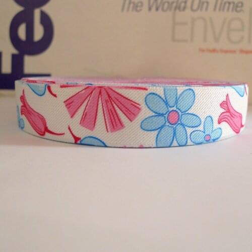 12 Meters 25mm 1" Sublimation Printing Pink Blue Floral Prints Polyester Elastic Webbing