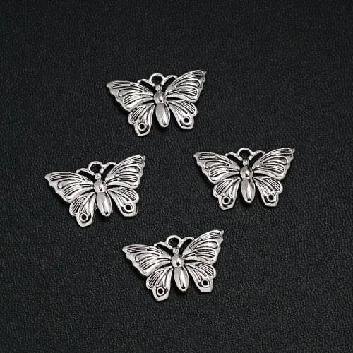 15pcs/Lots 14x22mm Antique Silver Plated Butterfly Charms Insect Pendants For DIY Necklace Jewellery Crafts Wholesale Drop Ship