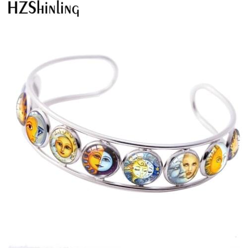 2019 New Sun And Moon Cuff Bracelet Crescent Moon Bracelets Handmade Art Photo Glass Cabochon Jewelry