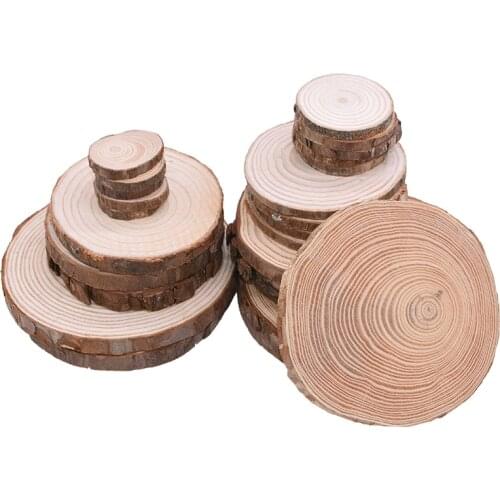 3-12cm Unfinished Natural Round Wood Slices Circles With Tree Bark Log Discs DIY Wood Crafts Wedding Party Painting Decorations