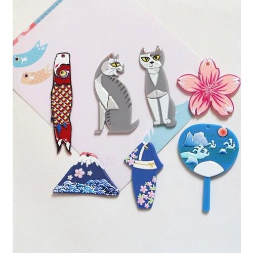 4pcs Japanese Earrings For Women Girls Ukiyo-e Mount Fuji Kimono Red Koi Pendant diy Jewelry Keychain Accessories Material