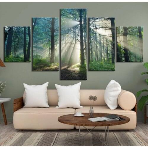 5 Pieces Awesome Morning Dawn Poster Sunshine Forest Canvas HD Prints Paintings Wall Art Pictures Home Decor No Framed
