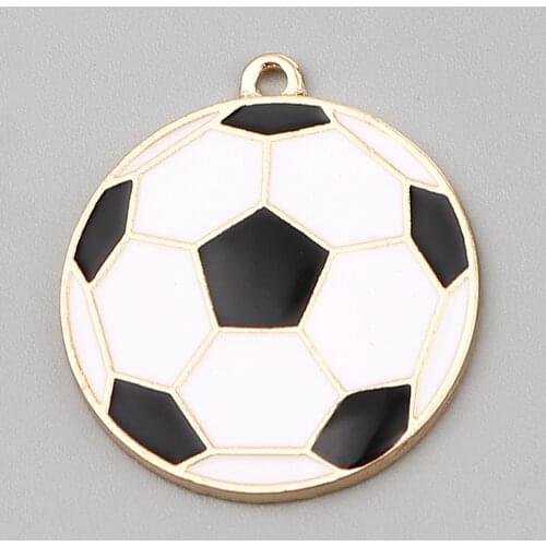 Zinc Based Alloy Sport Charms Football Gold Plated Black & White Enamel 28mm x 25mm, 5 PCs