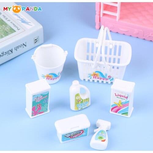 7Pcs/Set Doll Cleaning Bucket Laundry Detergent Dirty Clothes Basket Shopping Basket Detergent Laundry Detergent Toy