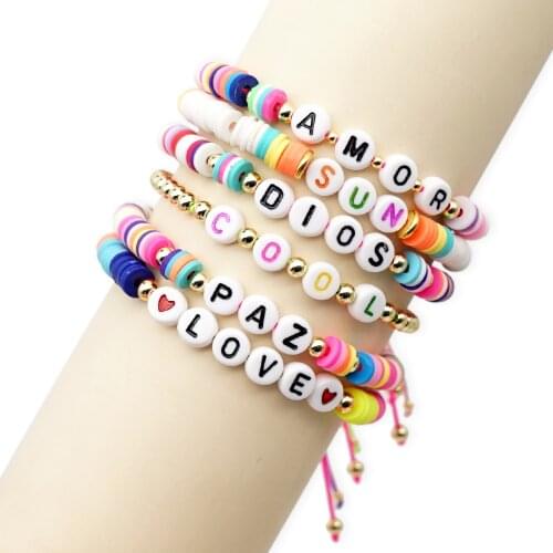 GO2BOHO Boho Bracelets For Women Summer Heishi Bracelet 2020 Letter Custom Pulseras Rainbow Multicolor Handmade Jewelry Gift