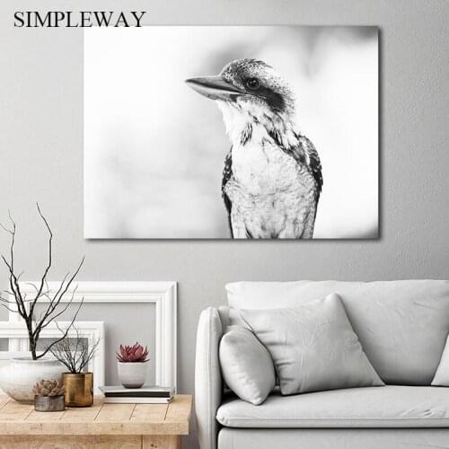 Kookaburra Bird Black White Poster Artwork Animal Canvas Print Nordic Style Art Panting Wall Picture for Living Room Decoration