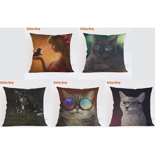 Home decor Cat anima Photo pillow covers decorative cushion covers for sofa pillow case Painting Art Cats throw pillowcase