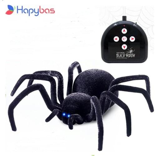 Electronic pet Remote Control Simulation tarantula Eyes Shine smart black Spider 4Ch Halloween RC Tricky Prank Scary Toy gift
