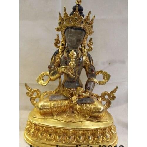 13" China Buddhism Temple Bronze Crystal 24K Gold Gem Vajrasattva Buddha Statue