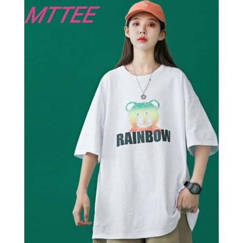 Graphic Tee Teddy Bear Short-sleeved Tops Tees O-Neck Casual Large Size Harajuku 2021 Summer Womens T-Shirt large size Korean