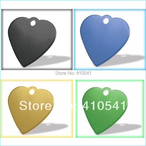 Hot selling Free Shipping Wholesale 35*32MM Mix Colors 200pcs/lot Heart Shape Pet Tags Aluminium Pet Id Tag Dog name Tags