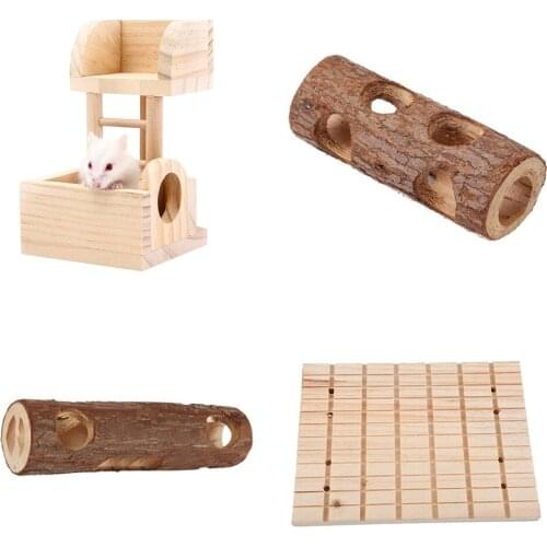 Natural Wooden Hamster Toys Guinea Pig Chew Toys Wooden Animal Tunnel Exercise Tube for Guinea Pigs Rat Small Pet Molars Supplie