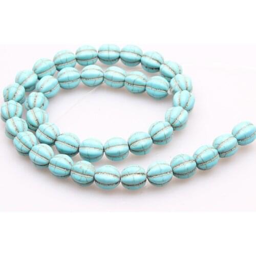 Round Turquois Pumpkin Bead 10/12/14mm Howlite Carve Lantern Loose Spacer Bead Fit Necklace Making For Jewelry Making 15‘’ inch