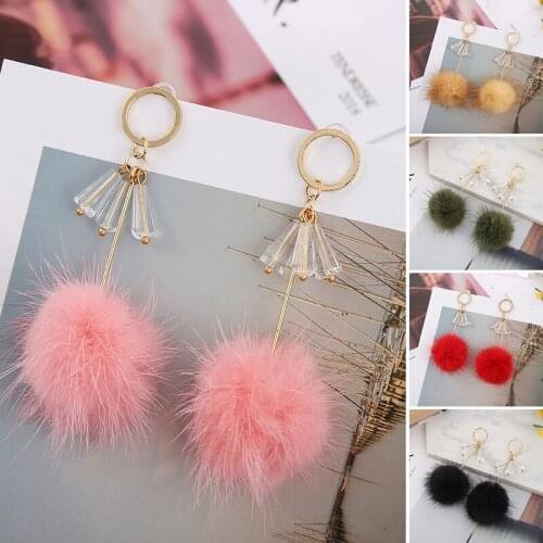 Hot Sale Cute Rabbit Fur Ball Long cat ear Drop Earrings For Women Soft Pom Pom Ear Dangle Jewelry Winter Gift Trinket Wholesal