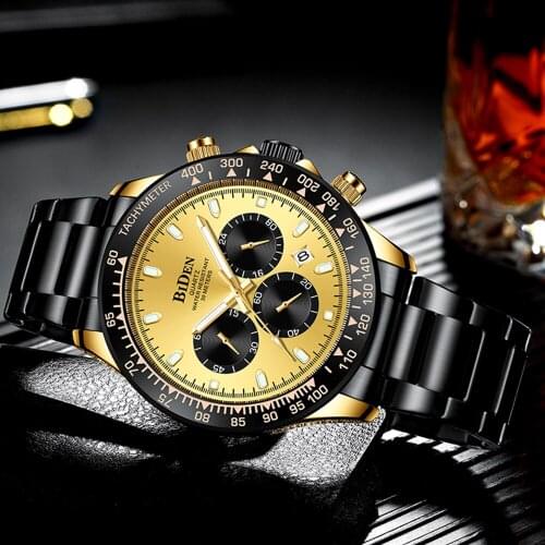 Top Mens Watches Automatic Date Waterproof Chronograph Quartz Watch Black Gold Full Stainless Steel Classic Clocks Dropshipping