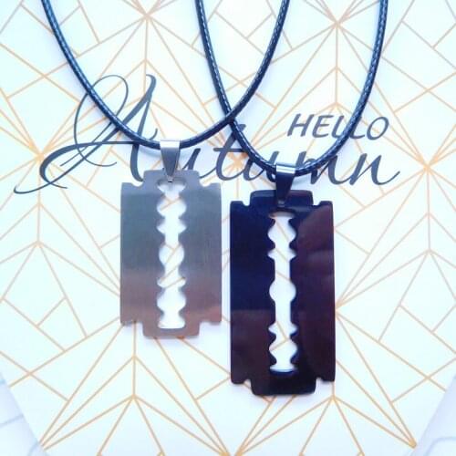 HC Trend Razor Blade Stainless Steel Men Necklace Leather Rope Chain Fish Pedant Mens Goth Jewelry Hip Hop Gift Dropshipping