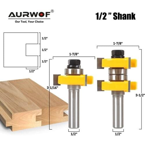 2pcs 12mm 1/2 Inch Shank Tongue & Groove Router Bits Set Stock 1-1/2 Tenon Milling Cutter for Wood Woodworking Tools Bit 03074