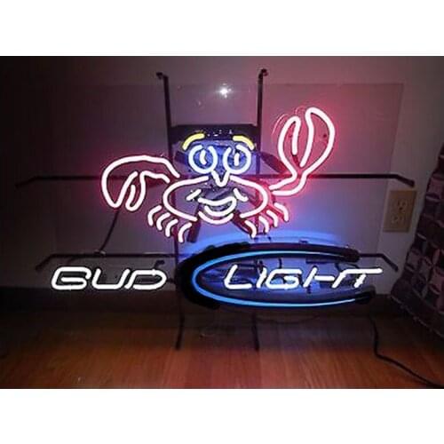Neon Sign for Bud Light with Crab neon Light Beer Bar Decor club glass Handcraft Arcade Neon Lamp for Beer Bar Custom nein sign