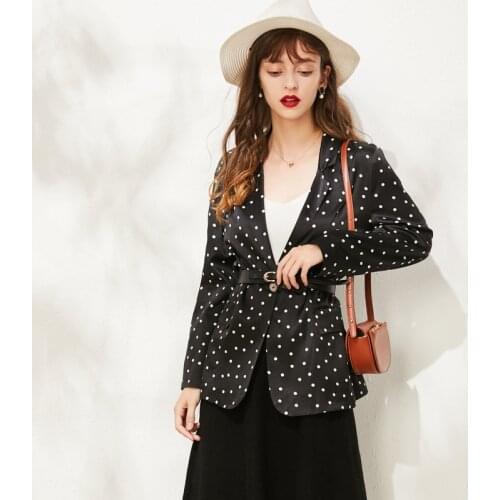 New 100% Mulberry Silk Women Pokla Dot Suit Pure Silk Blazers Causal Autumn Jacket M L XL FREE SHIPPING