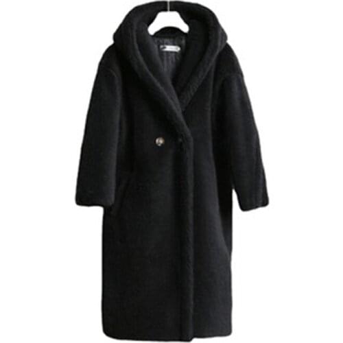 2021 New Autumn Winter Womens Faux Fur Coats Casual Imitate Lambswool Female Overcoat Trendy Woman Long Coats Lady Hooded Thick