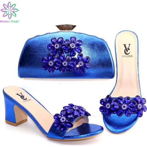 New Arrival Blue Color African Matching Shoe and Bag Italian In Women Matching Shoes and Bag Set In Heels Bag and Shoe Set Italy
