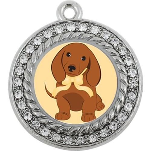 NEW FSHION ANIMALS CUTE LITTLE DACHSHUND CIRCLE CHARM antique silver plated jewelry accessory