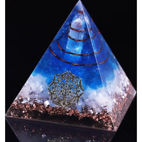 Orgone Pyramid Blue Quartz Energy Generator With Emf Protection For Yoga Mediation Chakra Healing And Self Development