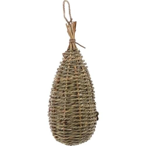 Hanging Bird House Natural Fiber Finch Bird Nest Hut Outdoor Cage Shelter Hideaway