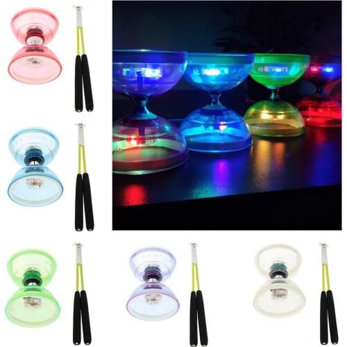 Pro Triple Bearing Medium 5inch Chinese Yoyo Diabolo Toy with Lights & Carbon Sticks & String Set, Different Colors Vary