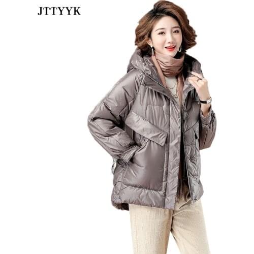 Middle Aged Oversize Winter Down Jacket Women Thick Cotton Padded Coat Short Parkas Mujer 2021 Fashion Hooded Overcoat Female