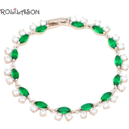ROLILASON Super Suppier Green Crystal High Quality Silver Wholesale Retail Charm Bracelets Fashion jewelry TBS946
