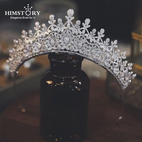 HIMSTORY Luxury Crown Tiara For Wedding Party Graduation Ceremony Hair Accessories Headband AAA CZ Bridal Hairband Jewelry