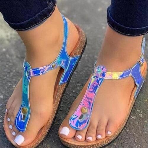 Womens Shoes Fashion Reflective Sequined Fabric Simple Flip-flops One-word Buckle Low-heel Comfortable Casual Sandals 7KG176