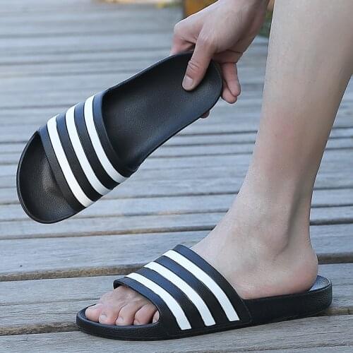 Slippers for Men Top Luxury Brand Summer Soft Beach Flip Flops Male Women Black White Stripes EVA Flat Sole Slides Couples Shoes