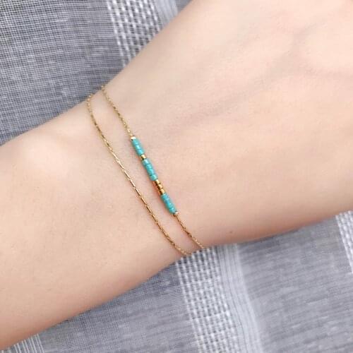 Miyuki Bracelets Women Thin 2-layer Delica MultiColor Beads Crystal Bracelet Adjustable Gold Link Chain Jewelry Gift