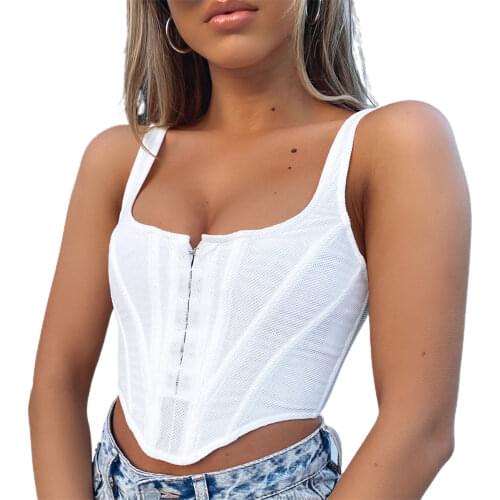 Women Casual Close-fitting Camisole Solid Color U-shaped Neck Sleeveless Tops Black White