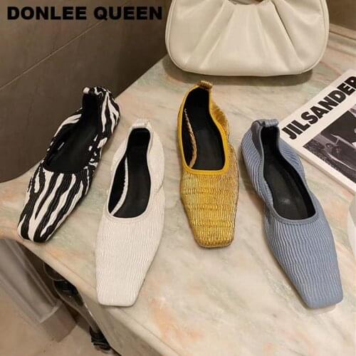 2020 Fashion Square Toe Vintag Flat Shoes Women Slip On Ballerina Shallow Ballet Flat Zebra Pattern Brand Shoes zapatillas mujer