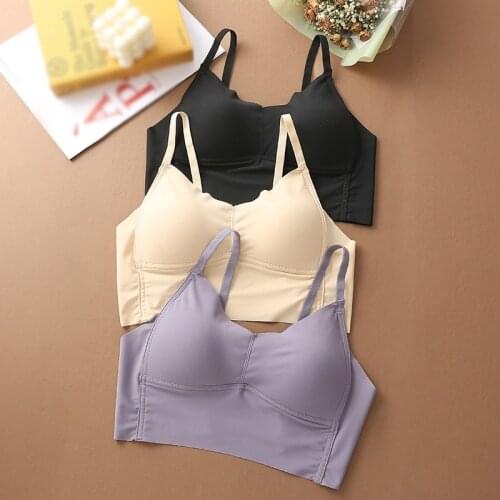 Ice Silk Seamless Bras Underwear Comfortable Sleep Tops Chest Padded Women Push Up Bras