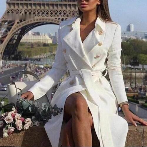 Zoulv Spring Autumn Women Coat Sashes Slim Long Trench Female Winter Office Solid Color Vintage Double Breasted White Trench