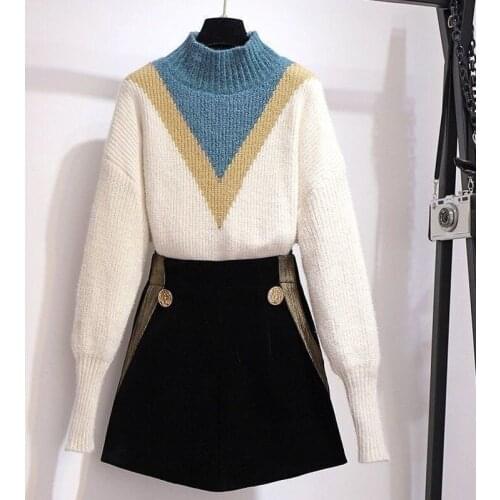 Womens Plus Size Suit 100kg Two-piece Suit Autumn New Fashion Shorts Knitted Thin Sweater Two-piece Woman