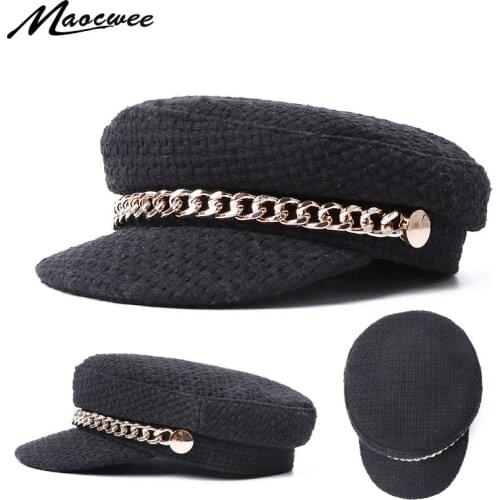 Unisex Winter Military Hat Women French Style Wool Bakers Boy Hats Caps Flat Top Travel Cadet Hat Outdoor Hats Black Visor Hat