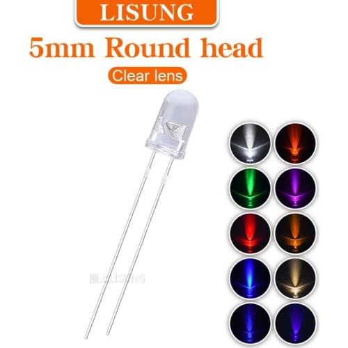 1000Pcs/Bag 5mm Led Diode Round Clear Lens Warm White Green Blue Red Yellow Orange UV 395nmHigh Luminous Through Hole Package