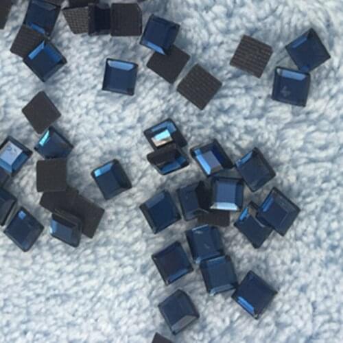 1440pcs/lot 4*4mm Dark Blue Hot Fix Rhinestone Flatback Square Beads Flatback Crystal Iron-on Flatback For Women Dress Bags