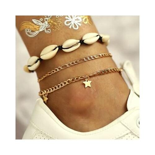 3 Pcs/set Bohemia Bracelet Natural Shell Gold Chain Star Bangles For Women Wedding Party Prom Jewellery Friends Gift