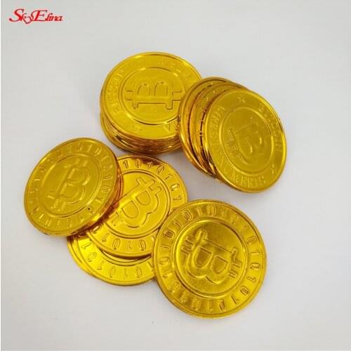 4.4CM 50Pcs Bitcoin Coin Gift Pirate Gold Coin Child Toy Pirate Gold Coin Bitcoin Christmas Party Decoration 5Z-HH264-50