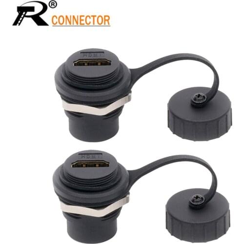 4Pcs/Lot HDMI-Compatible Female Connector Panel Mount Chassis Waterproof Female Socket with Dust Cover