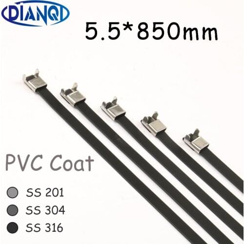 5.5*850 5.5mm 5.5x850 Stainless Steel Zip PVC coating Strong Stainless Steel Grade Metal Cable Ties Zip Tie Wraps