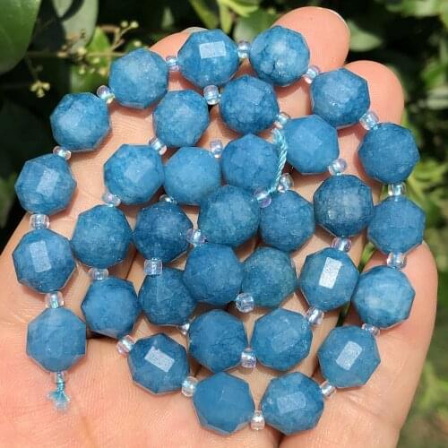 8/10MM Natural Faceted Dark Blue Jades Chalcedony Stone Loose Spacer Beads For Jewelry Making Handmade DIY Bracelet Necklace